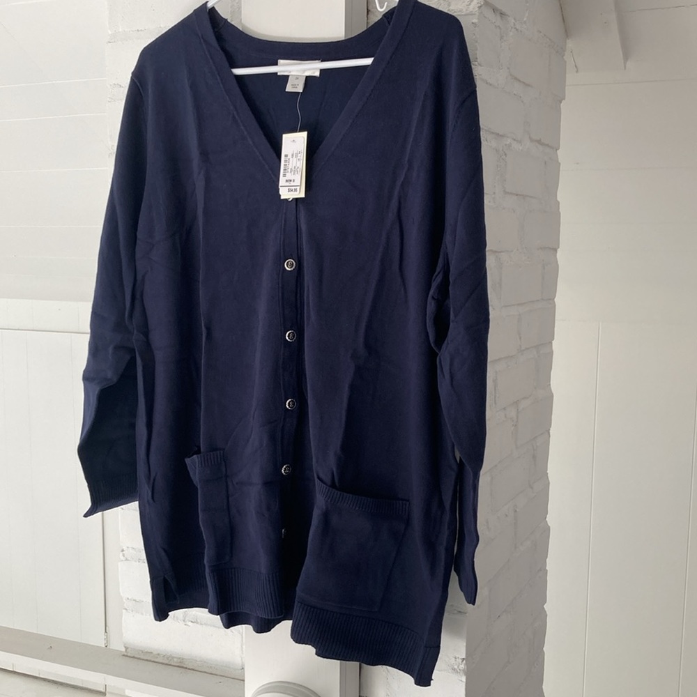 New CJ Banks button up navy blue sweater
